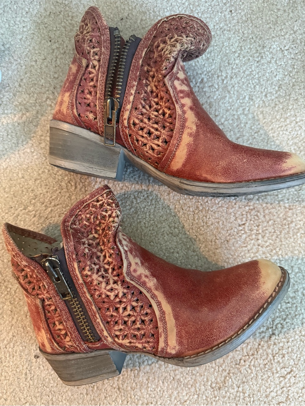 Women's Rustic Distressed Red Brown Ankle Boots